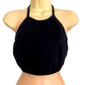 Capezio Black Microfiber Suede Halter Top Size Medium Y2K